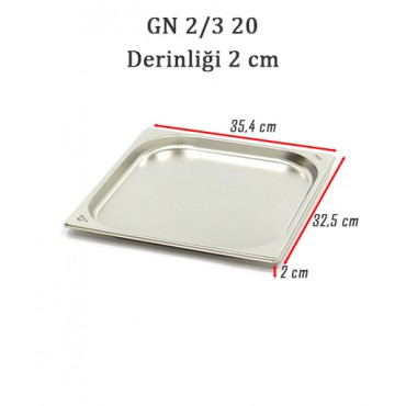 GN 2/3 20 Derinlik 2 cm - Standart Gastronom Küvet 