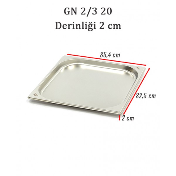 GN 2/3 20 Derinlik 2 cm - Standart Gastronom Küvet 