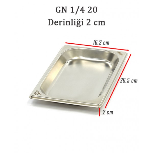GN 1/4  20 Derinlik 2 cm - Standart Gastronom Küvet 