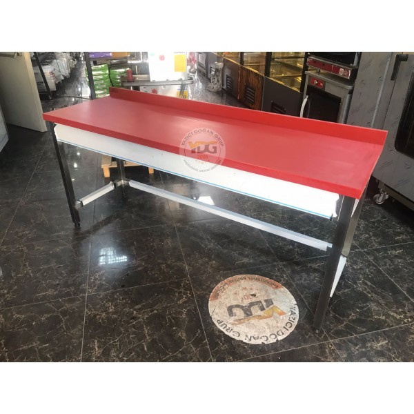 Polyemit Tezgah 190x60 Paslanmaz Ayak Taban Raflı Et Kütüğü